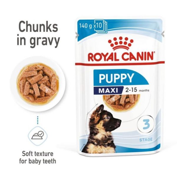 Royal Canin Maxi Puppy Wet Food (in Gravy) 10x140g Pouches - Image 2